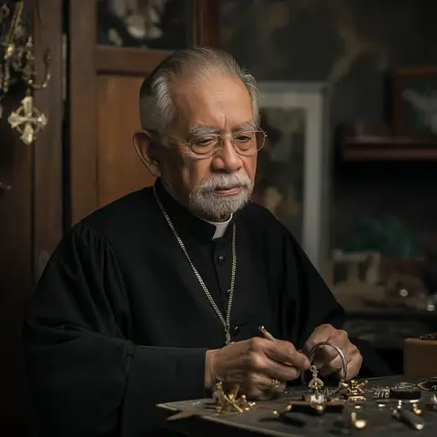 Padre Igor abençoando os colares